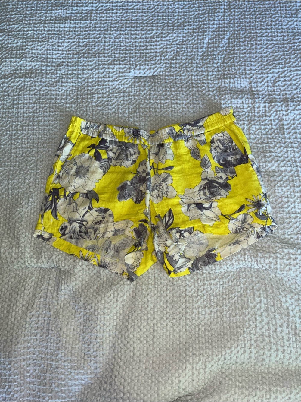 100% Linen Kut From The Kloth Neon Yellow Gray Floral Pull On Shorts Sz 6